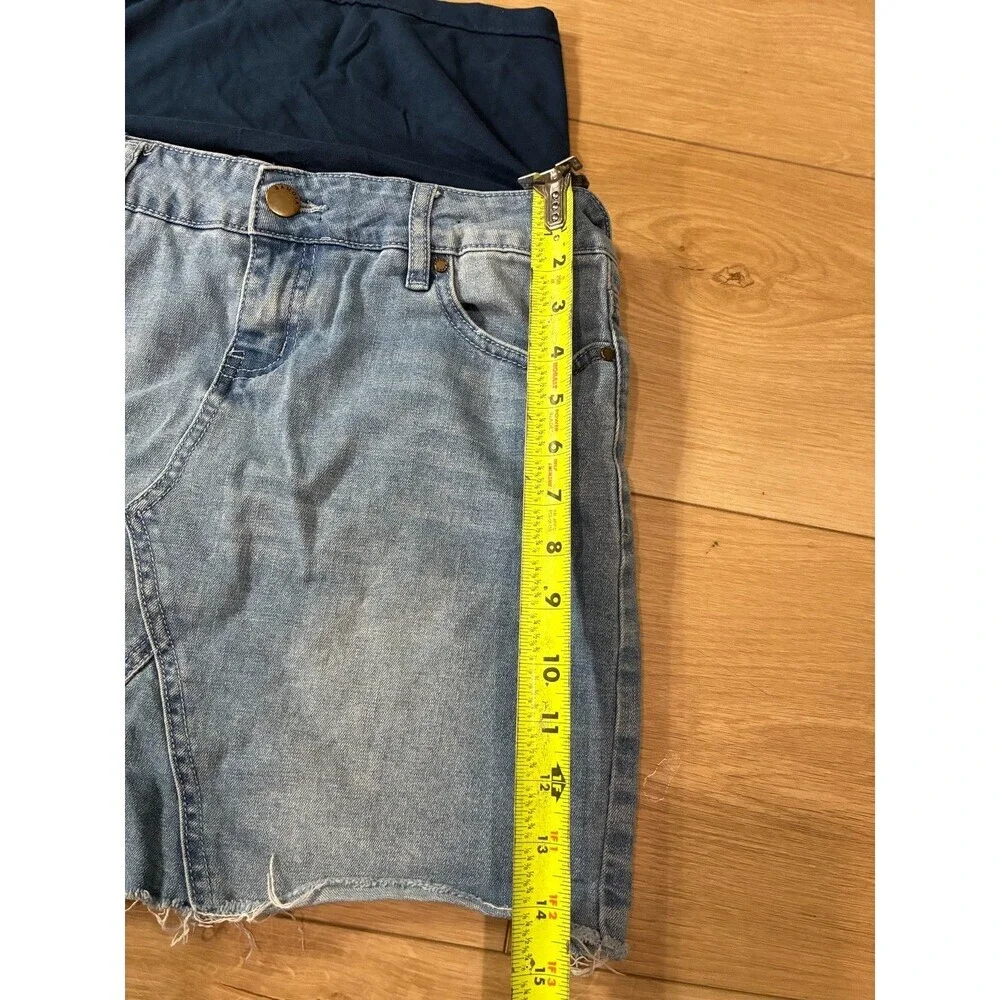 Bandia Maternity Denim Skirt With Under Shorts Light Wash Hem Size US 4